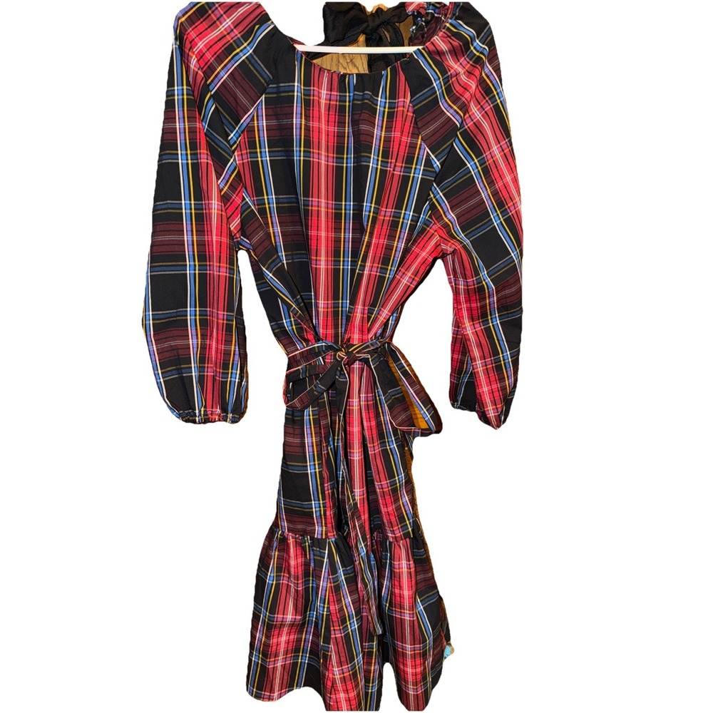 Draper James RSVP Tiered Red And Black Christmas Dress With Bow - Picture 3 of 8